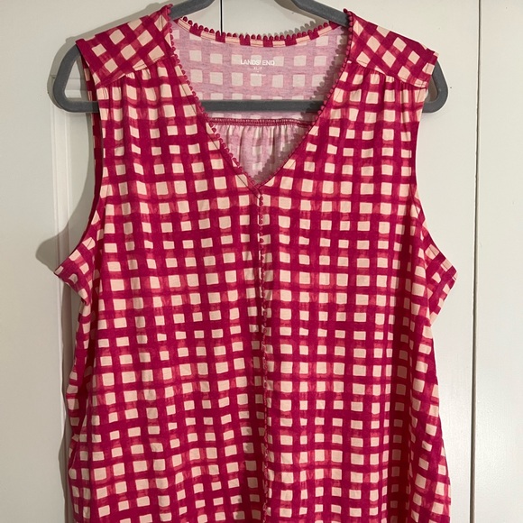 Lands End Pink Checkered Print Sleeveless Top w/ Trim SZ XLP